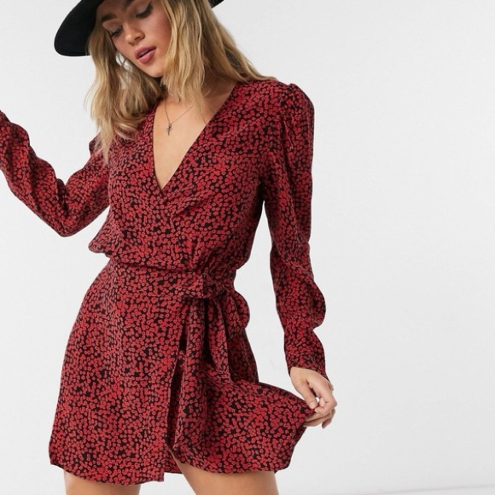 NWT Free People Kinsley Wrap Dress, black combo